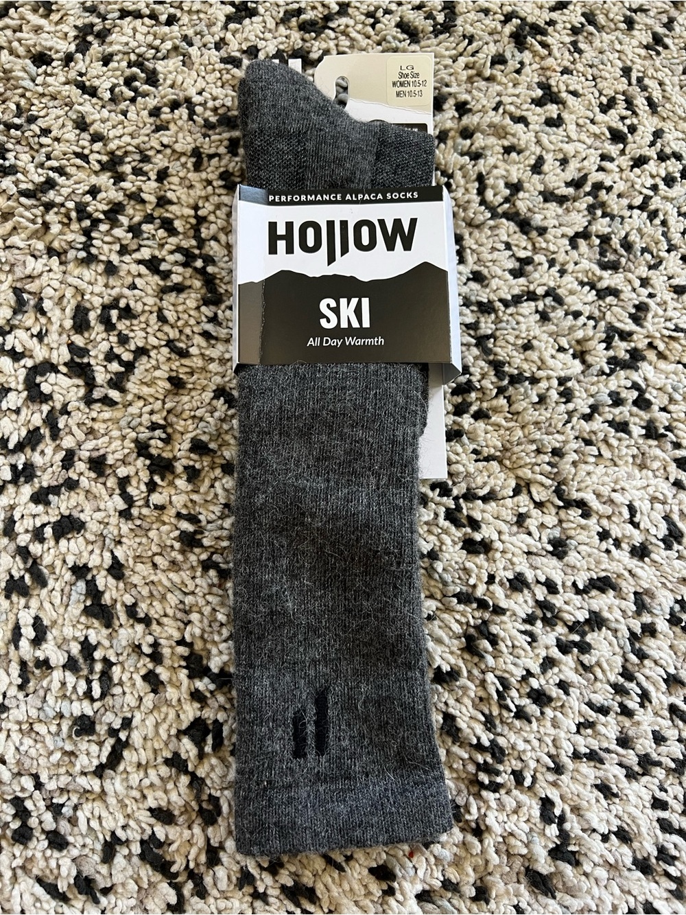 Hollow Alpaca Ski Socks All Day Warmth Grey Size Large